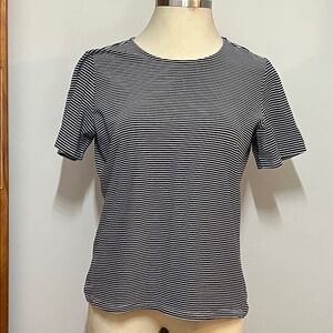 Christopher & Banks Navy Blue and White Striped Tee Short Sleeve Cotton/Spandex